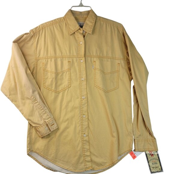 91 Levis Vintage Womens Button Down Yellow Denim Western Shirt Small Long Sleeve - Picture 1 of 9